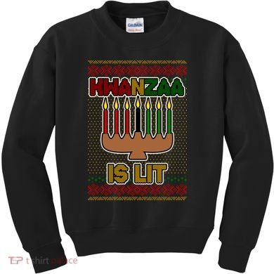 Kwanzaa is Lit Kinara Candles Ugly Kwanzaa Sweater Kids Sweatshirt