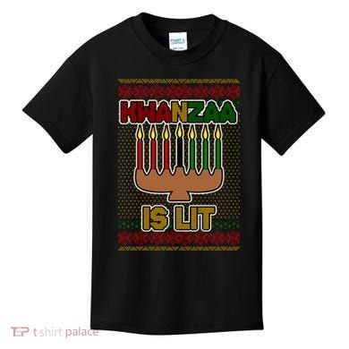 Kwanzaa is Lit Kinara Candles Ugly Kwanzaa Sweater Kids T-Shirt