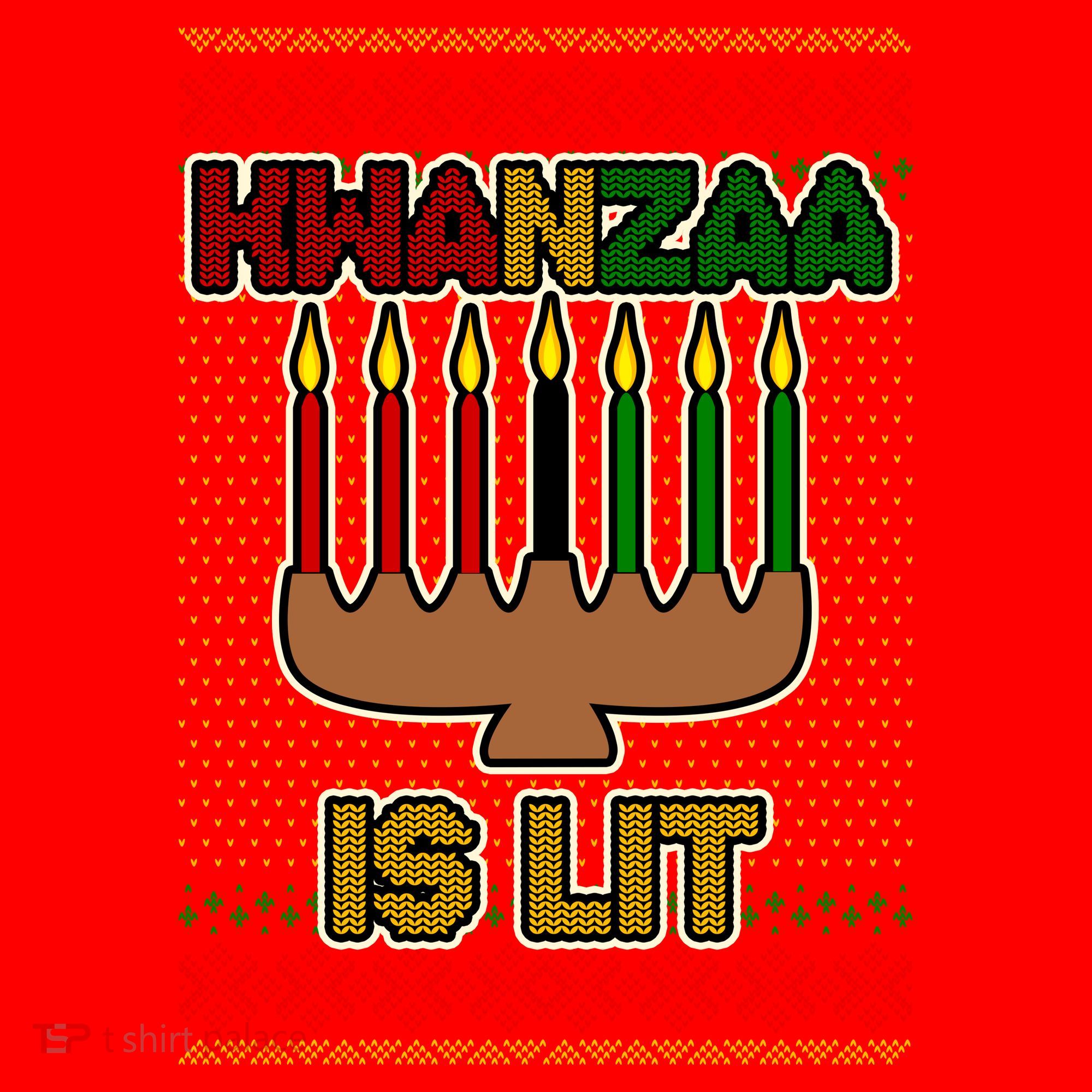 Kwanzaa is Lit Kinara Candles Ugly Kwanzaa Sweater Santa Hat