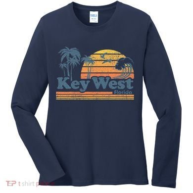 Key West Florida Beach Vintage Spring Break Vacation Retro Women's Long Sleeve Shirt