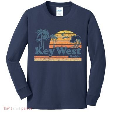 Key West Florida Beach Vintage Spring Break Vacation Retro Kids Long Sleeve Shirt