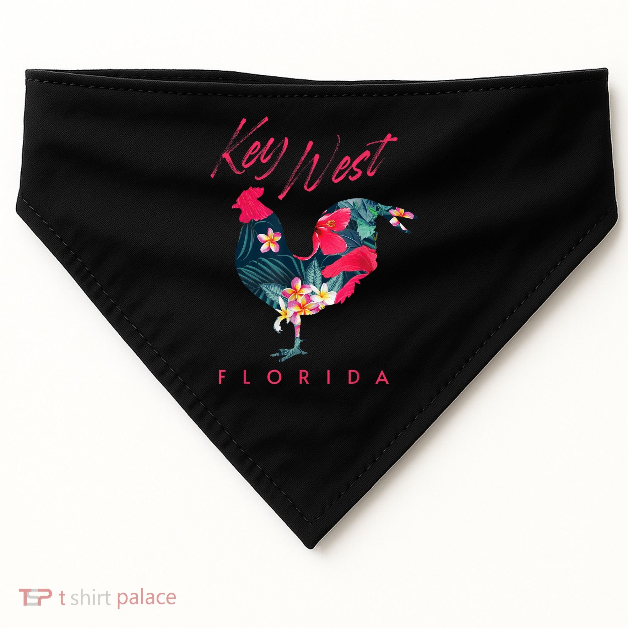 Key West Florida Chicken Lover Flower Hibiscus Souvenir USA-Made Doggie Bandana