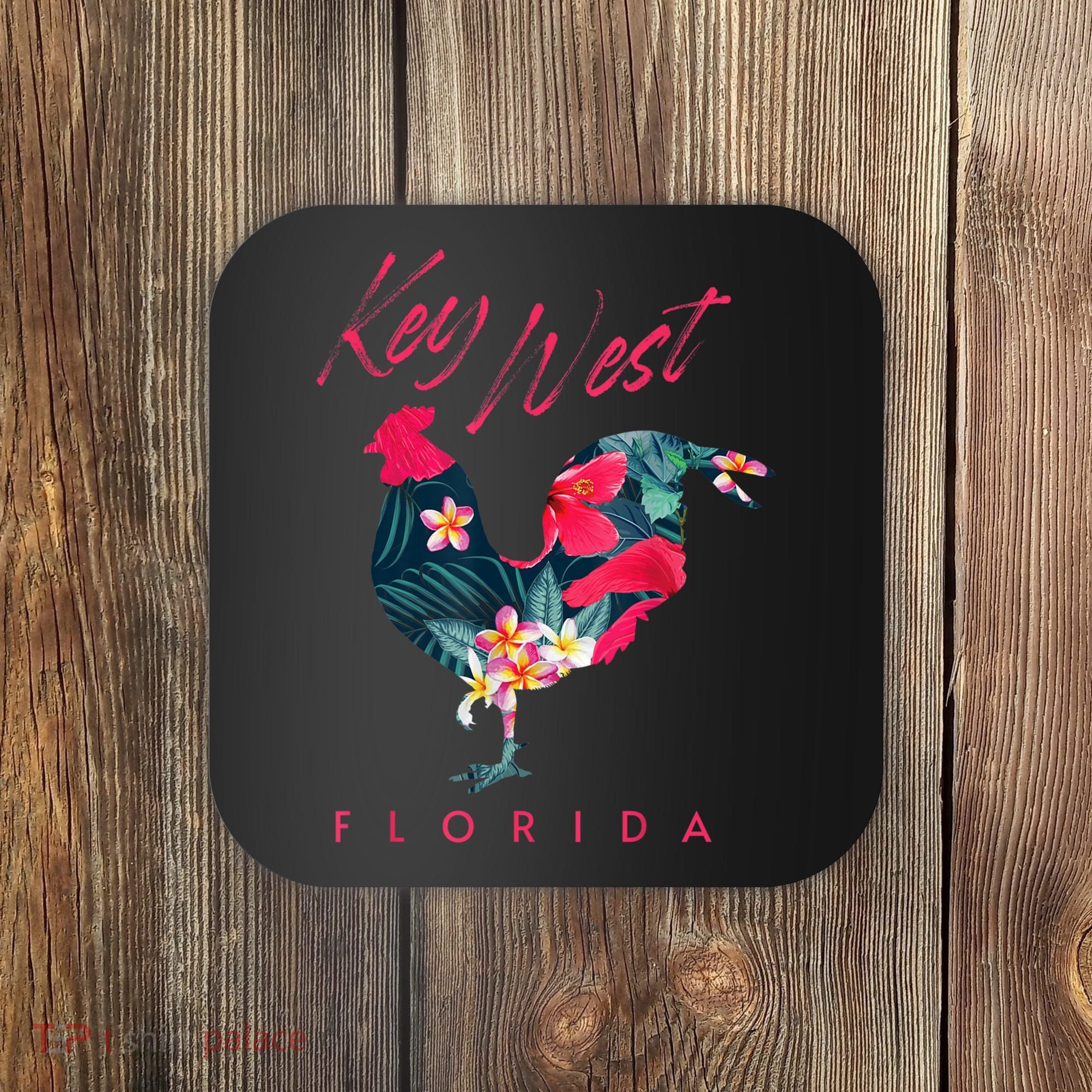 Key West Florida Chicken Lover Flower Hibiscus Souvenir Coaster