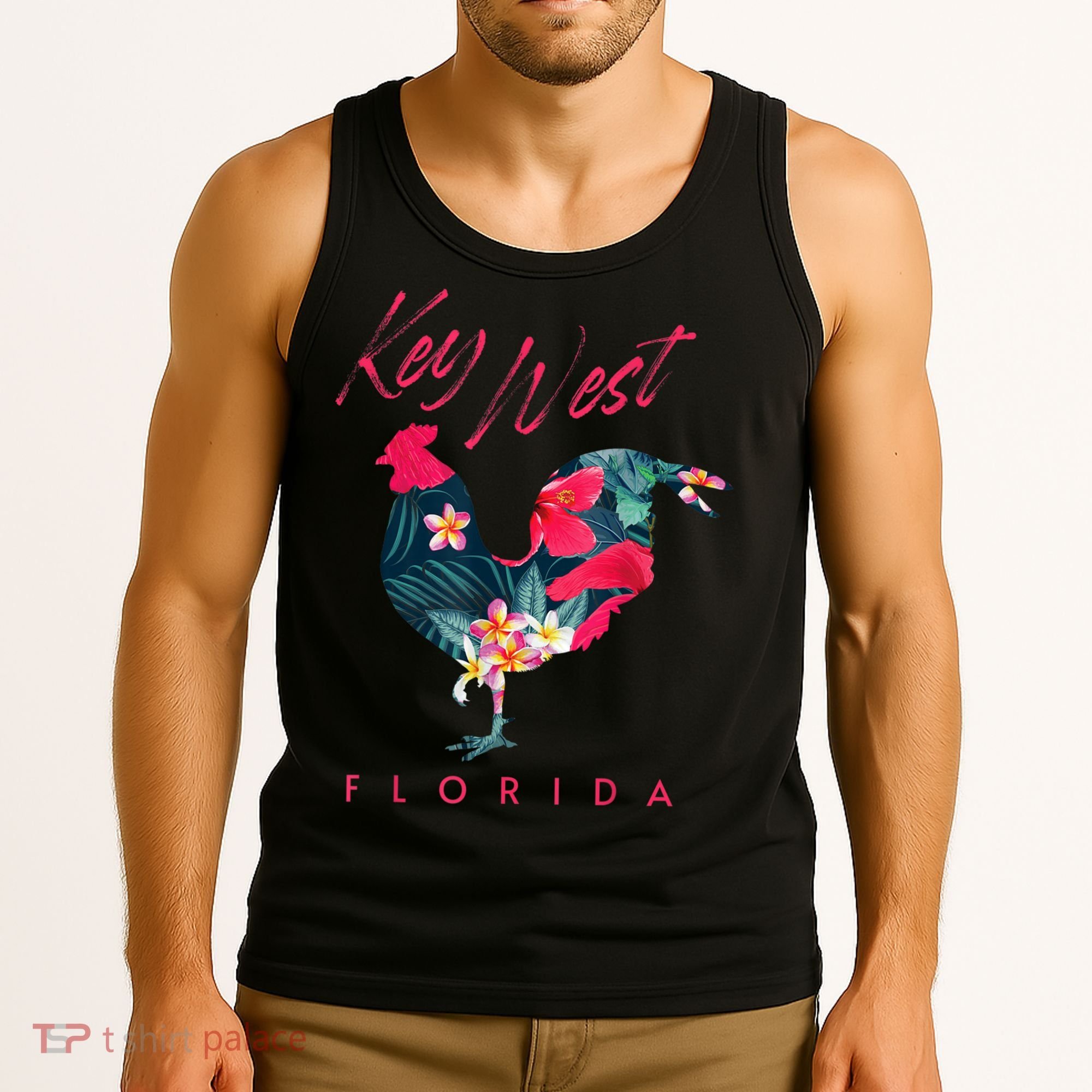 Key West Florida Chicken Lover Flower Hibiscus Souvenir Tank Top