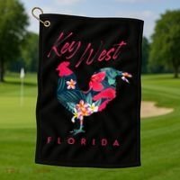Key West Florida Chicken Lover Flower Hibiscus Souvenir Golf Towel thumb 1