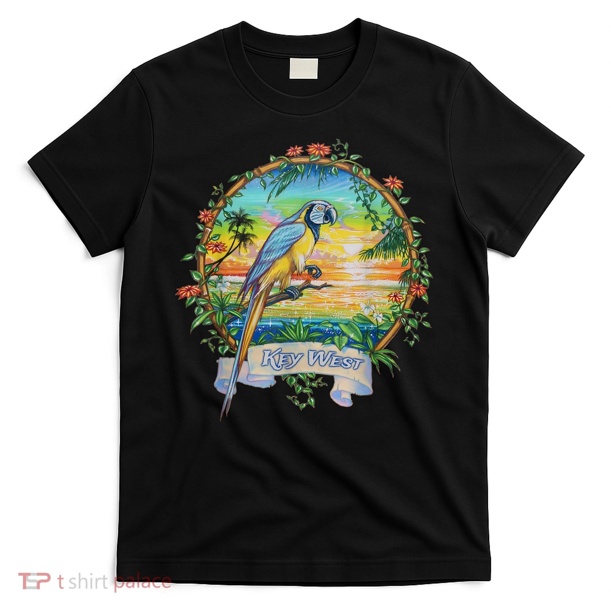 Key West, Florida Vintage Tropical Sunset Beach Parrot T-Shirt