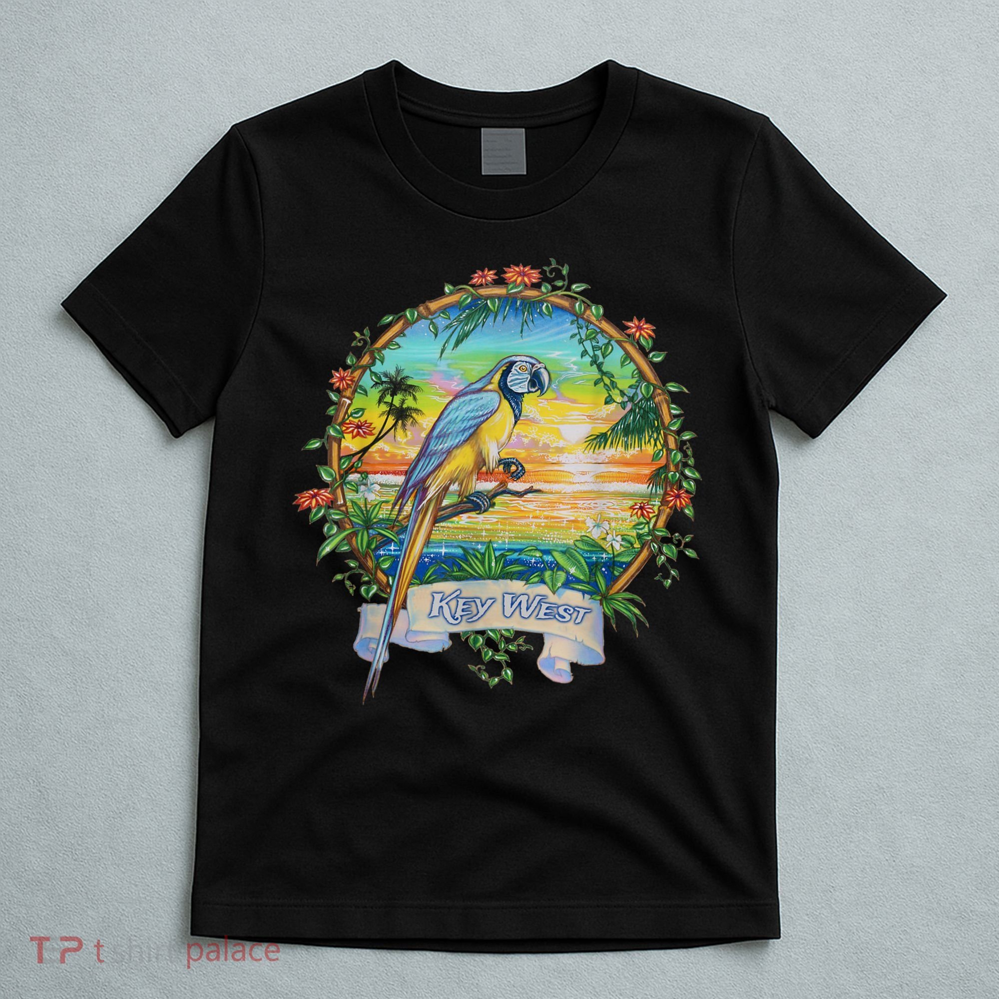 Key West, Florida Vintage Tropical Sunset Beach Parrot T-Shirt