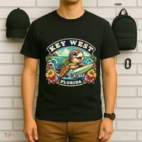 Key West Florida Cute Sea Turtle Surfing T-Shirt thumb 6