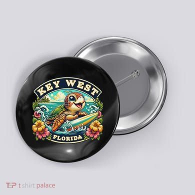 Key West Florida Cute Sea Turtle Surfing Button
