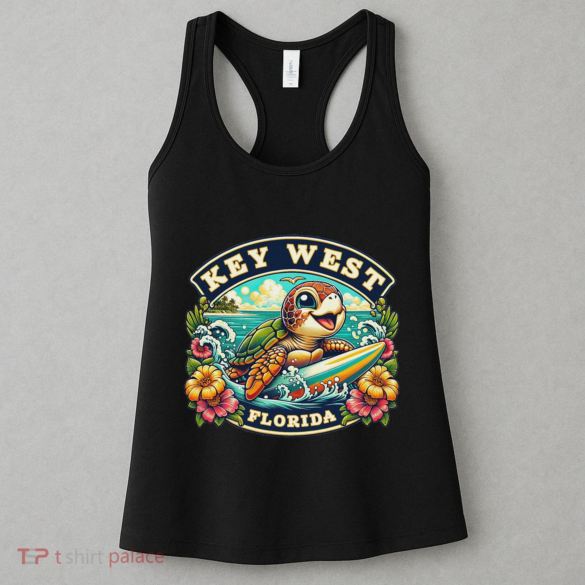 Key West Florida Cute Sea Turtle Surfing Women's Tank Top