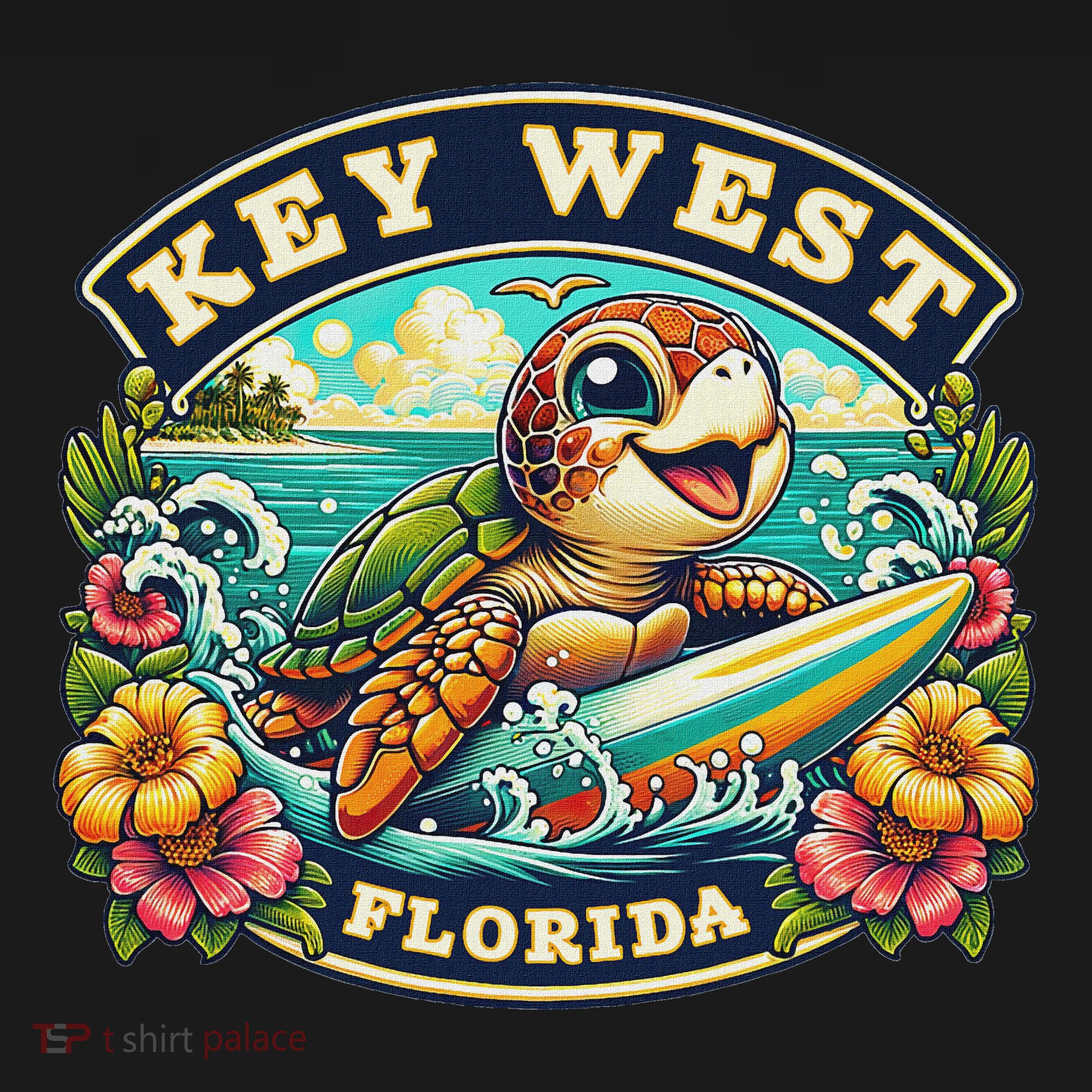 Key West Florida Cute Sea Turtle Surfing Women's Tank Top