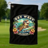 Key West Florida Cute Sea Turtle Surfing Golf Towel thumb 1