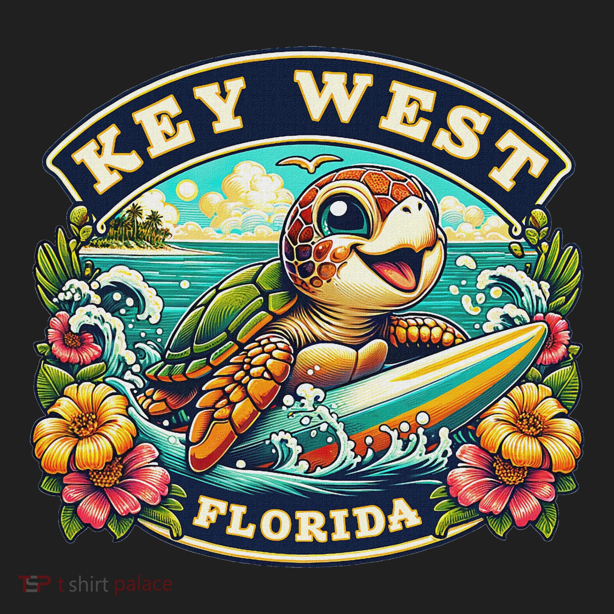 Key West Florida Cute Sea Turtle Surfing Golf Towel