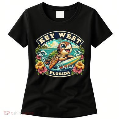 Key West Florida Cute Sea Turtle Surfing Women's T-Shirt