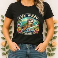 Key West Florida Cute Sea Turtle Surfing Women's T-Shirt thumb 2