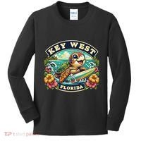 Key West Florida Cute Sea Turtle Surfing Kids Long Sleeve Shirt thumb 0