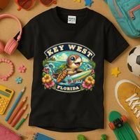 Key West Florida Cute Sea Turtle Surfing Kids T-Shirt thumb 3