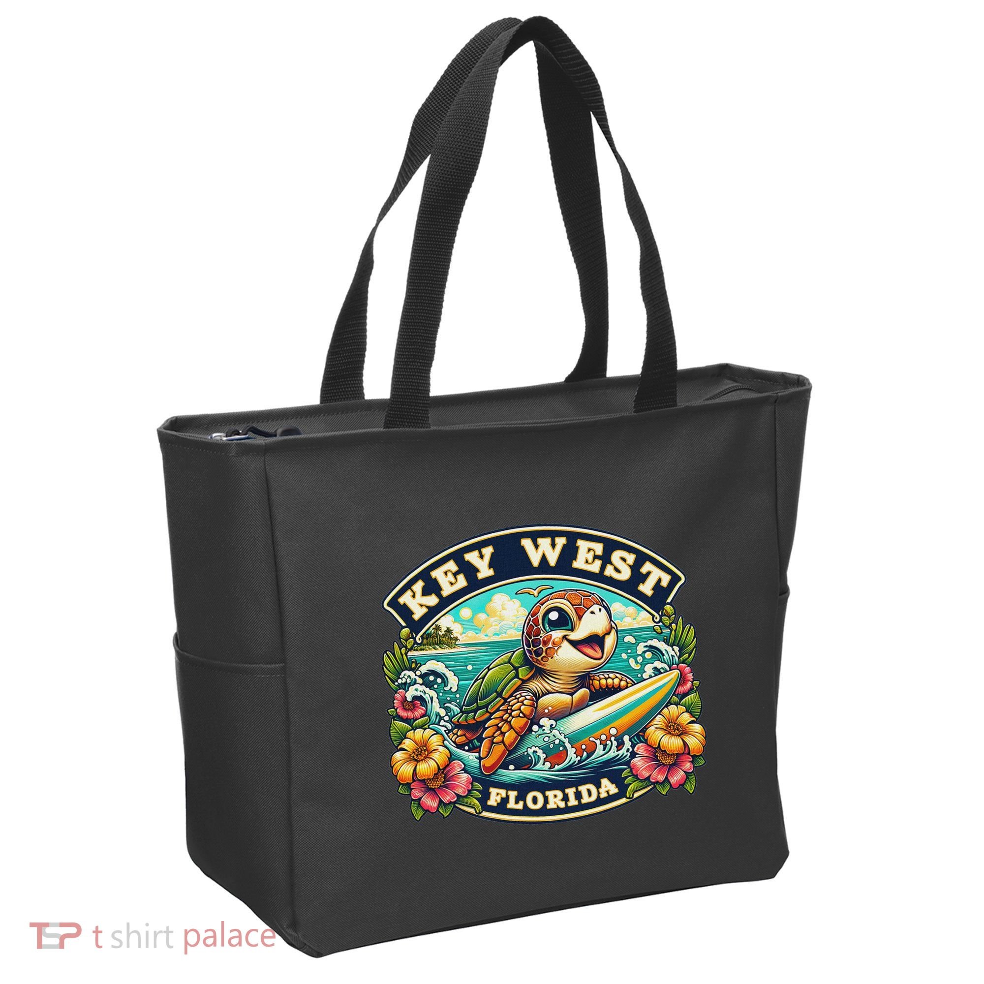 Key West Florida Cute Sea Turtle Surfing Tote Bag