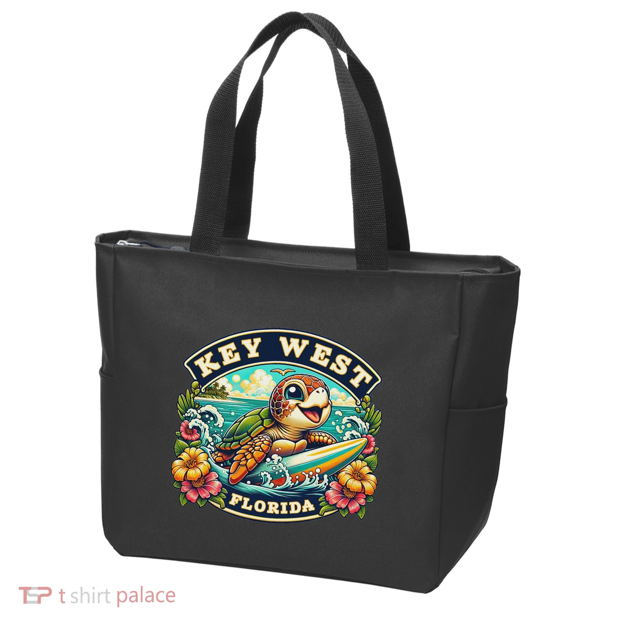 Key West Florida Cute Sea Turtle Surfing Tote Bag