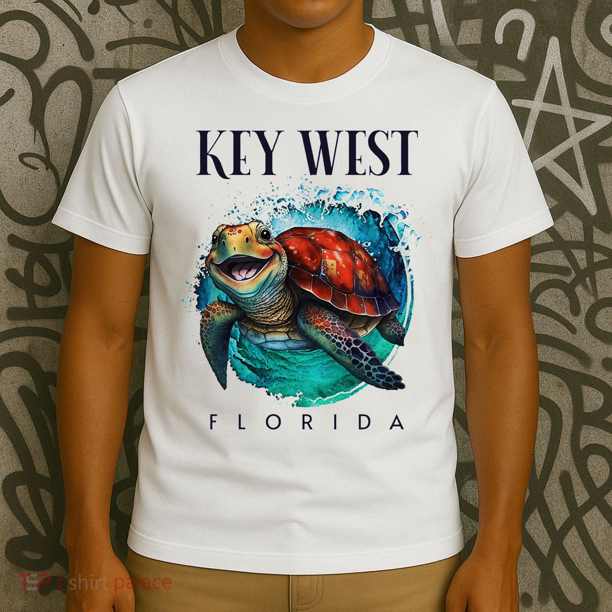 Key West Florida Watercolor Happy Sea Turtle T-Shirt