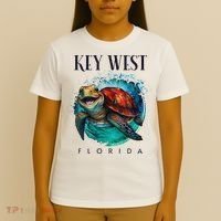 Key West Florida Watercolor Happy Sea Turtle T-Shirt thumb 4