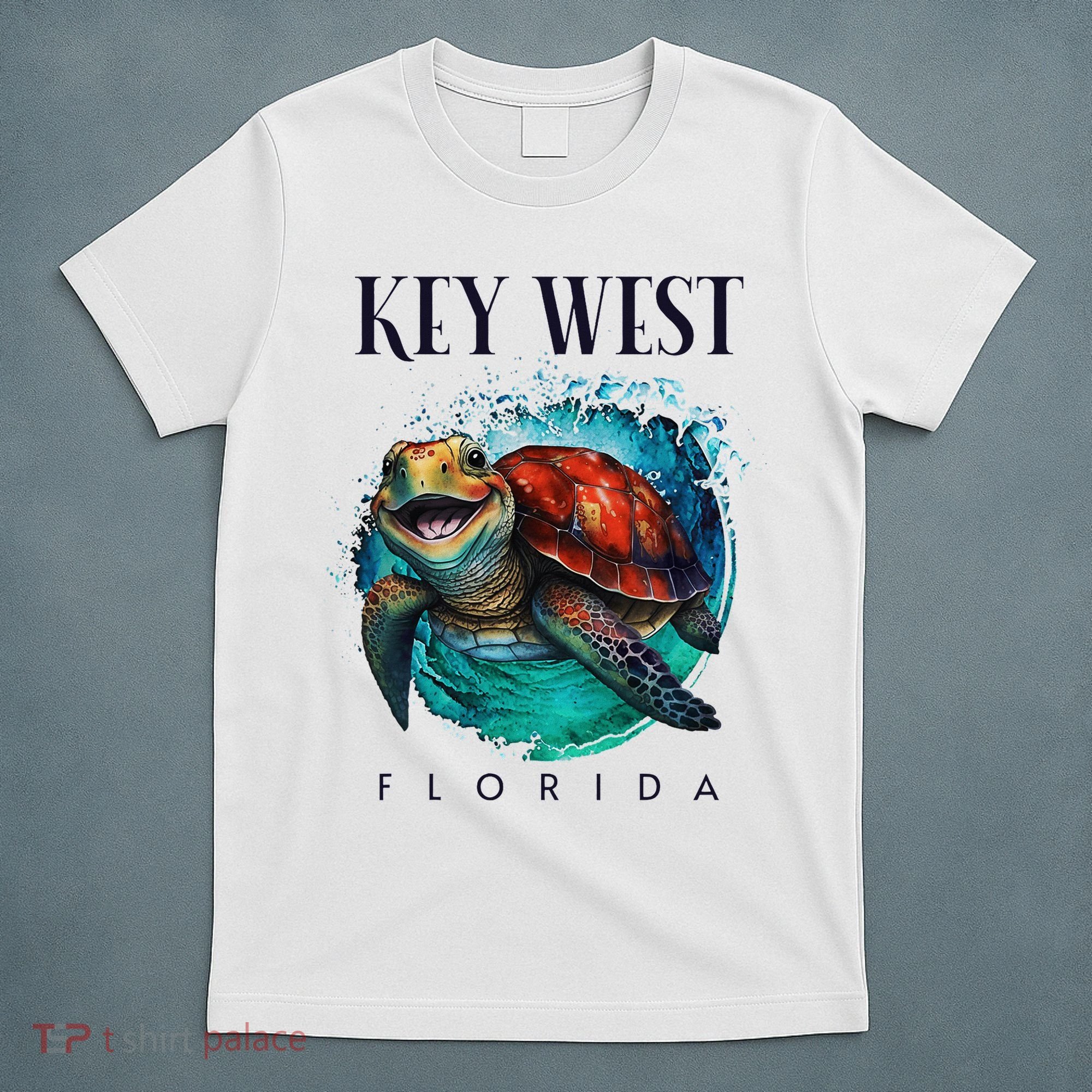 Key West Florida Watercolor Happy Sea Turtle T-Shirt