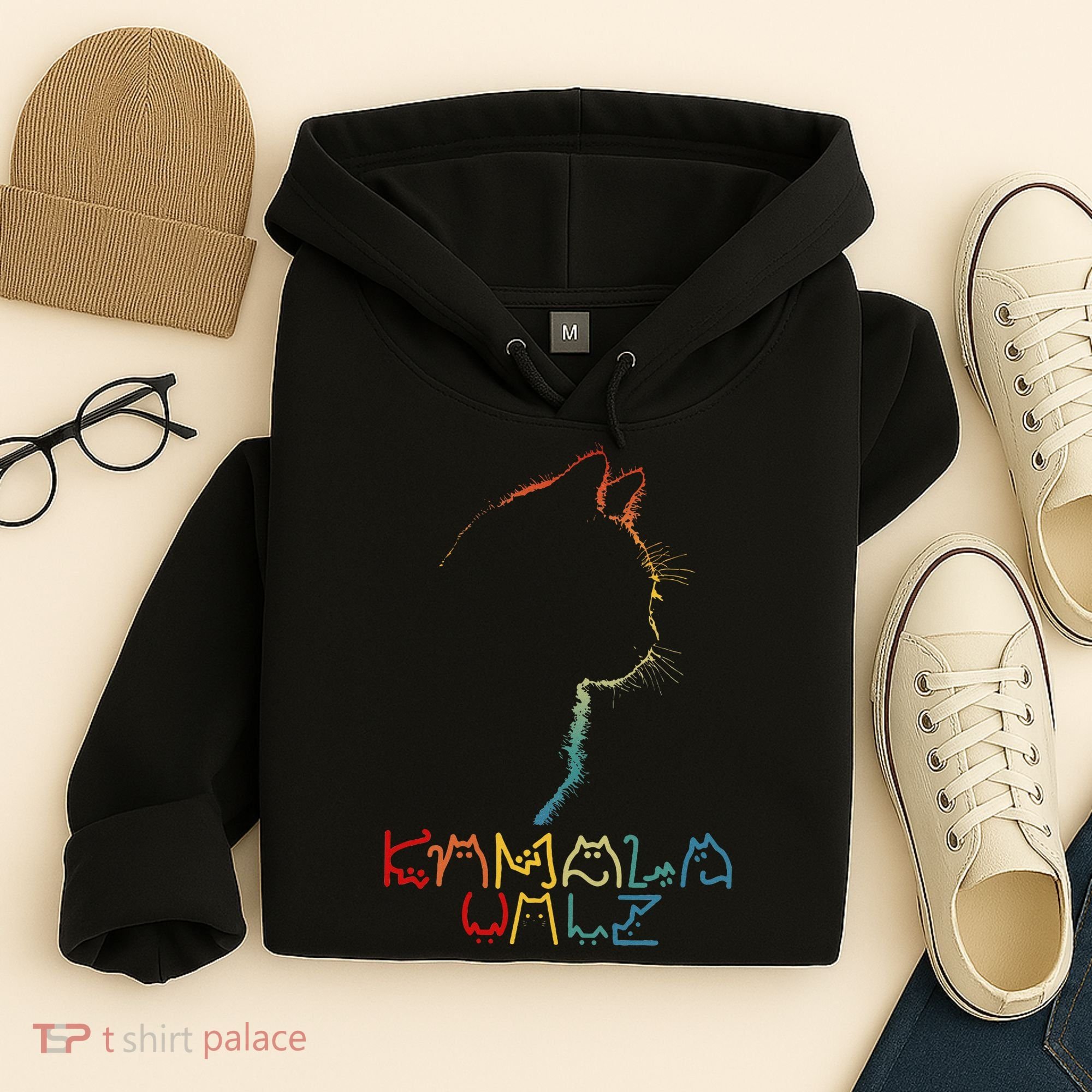 Kamala Walz Lettering Positive Funny Cat Lady Hoodie