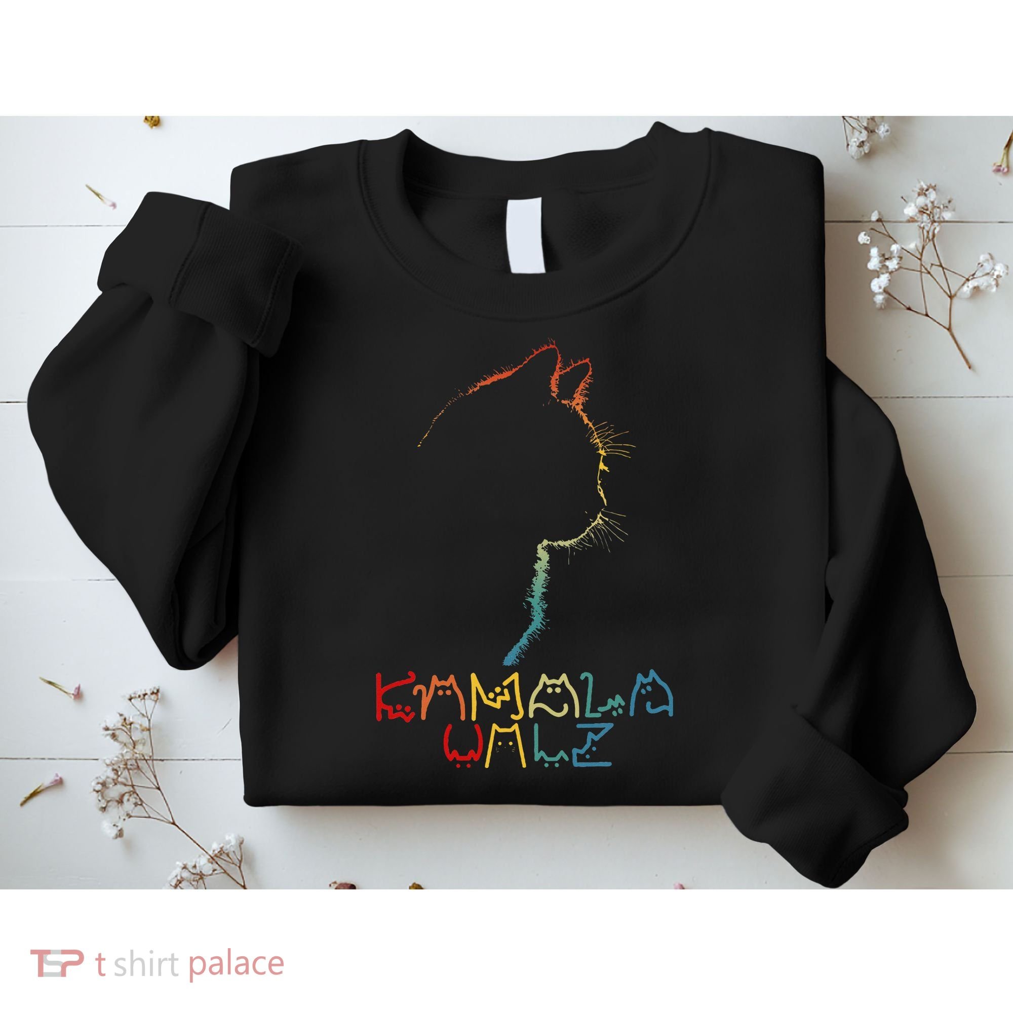 Kamala Walz Lettering Positive Funny Cat Lady Sweatshirt