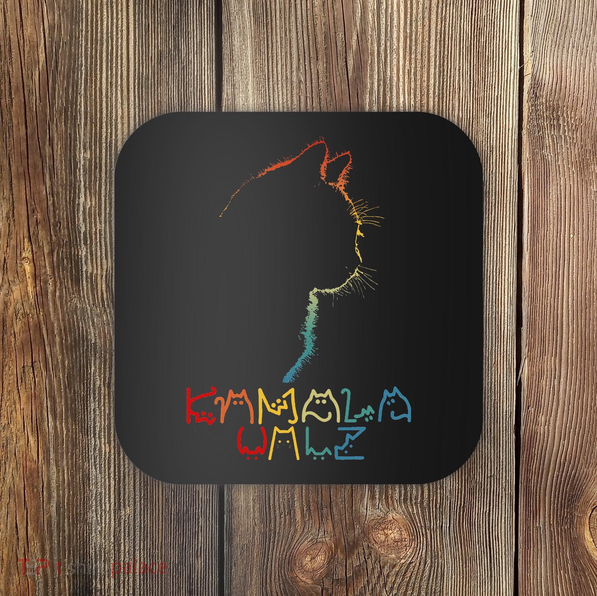 Kamala Walz Lettering Positive Funny Cat Lady Coaster