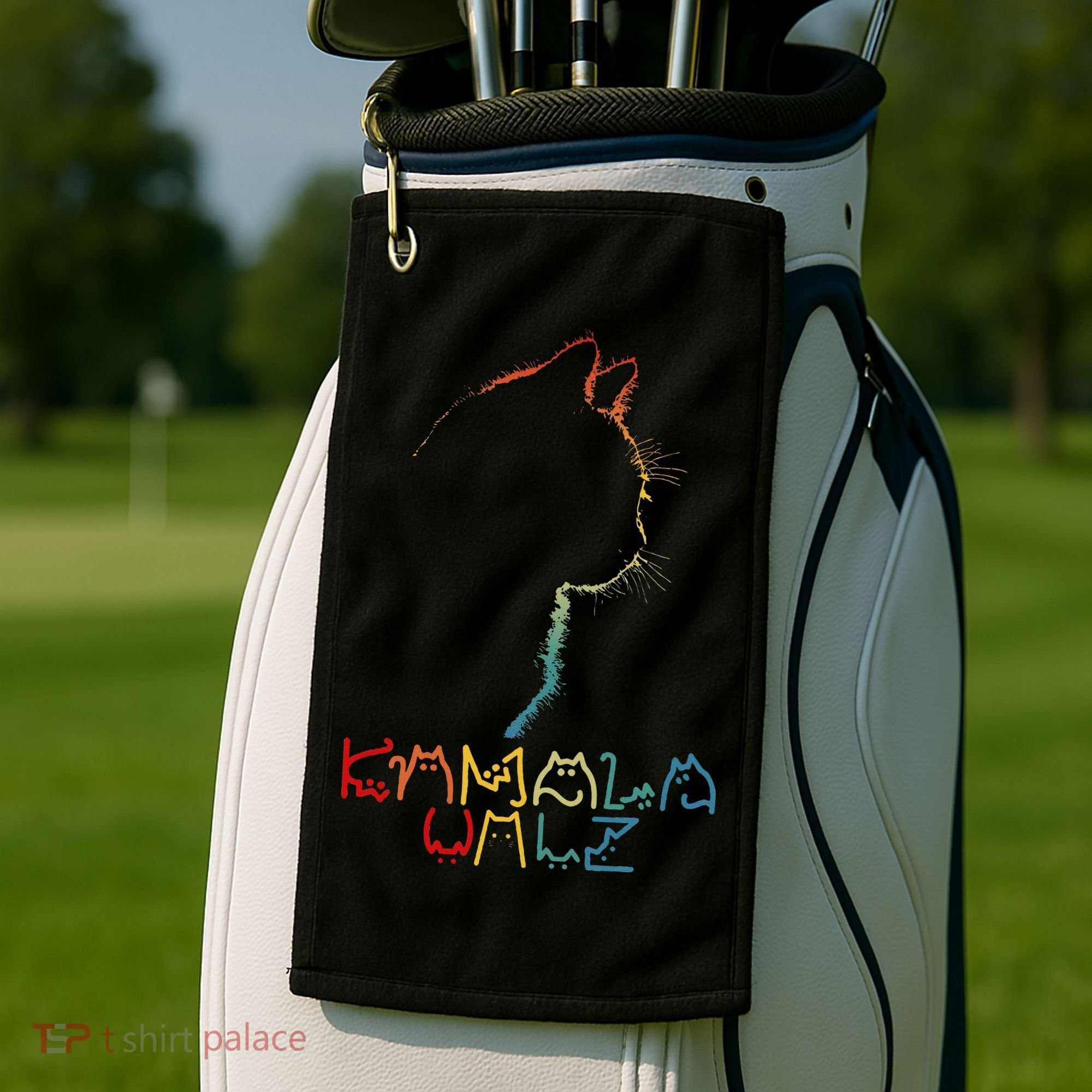 Kamala Walz Lettering Positive Funny Cat Lady Golf Towel