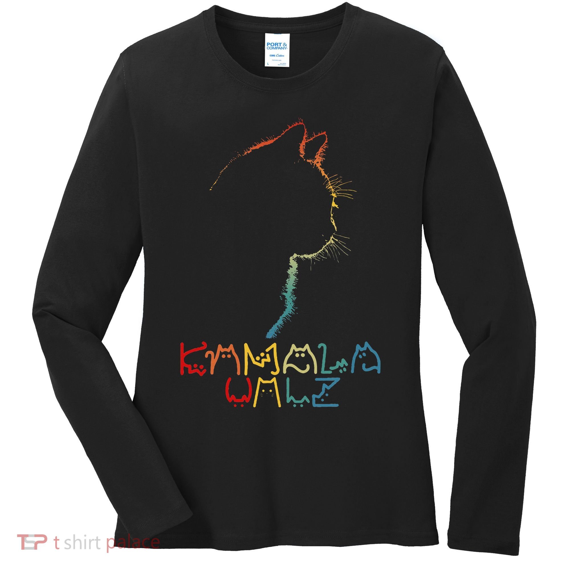Kamala Walz Lettering Positive Funny Cat Lady Women's Long Sleeve Shirt