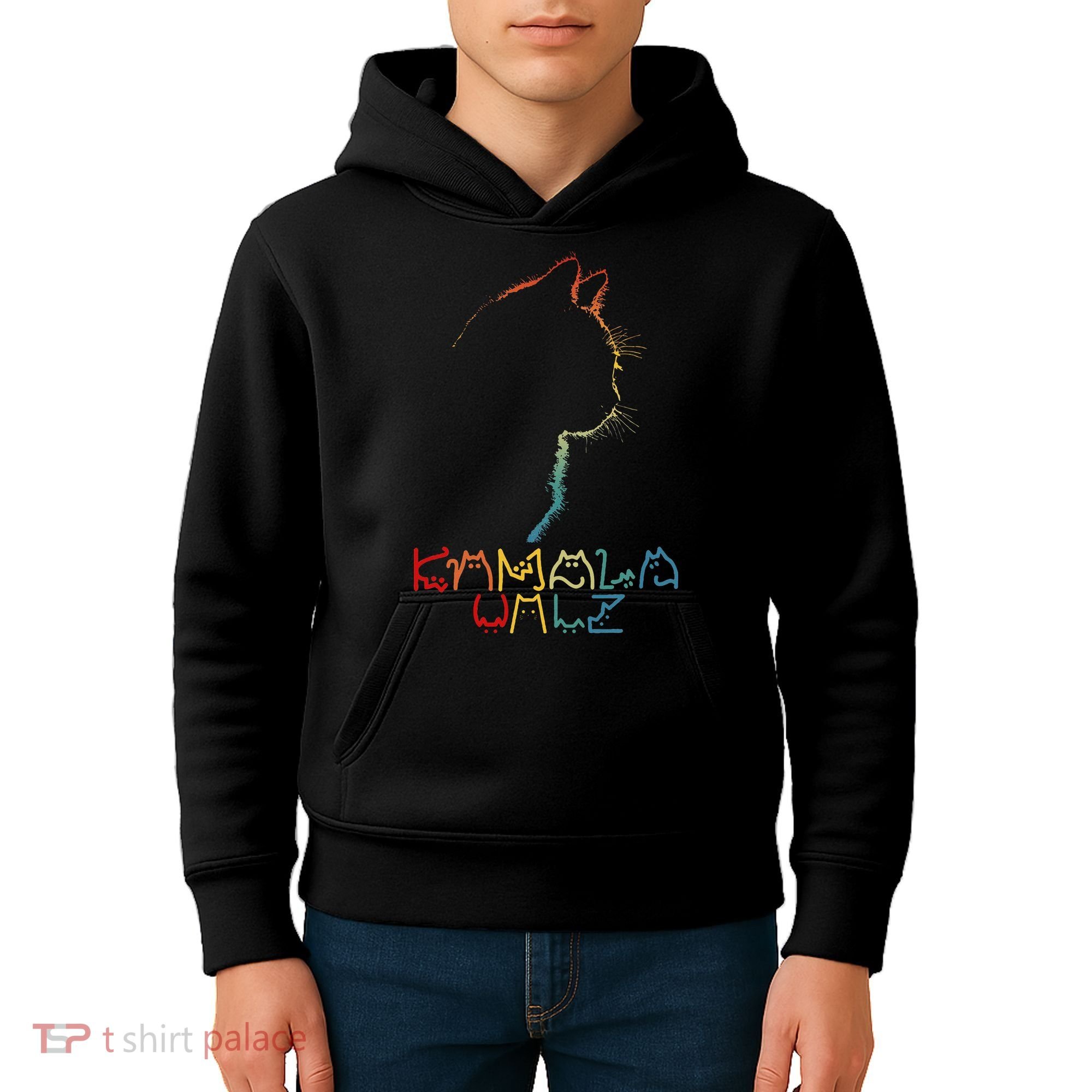 Kamala Walz Lettering Positive Funny Cat Lady Kids Hoodie