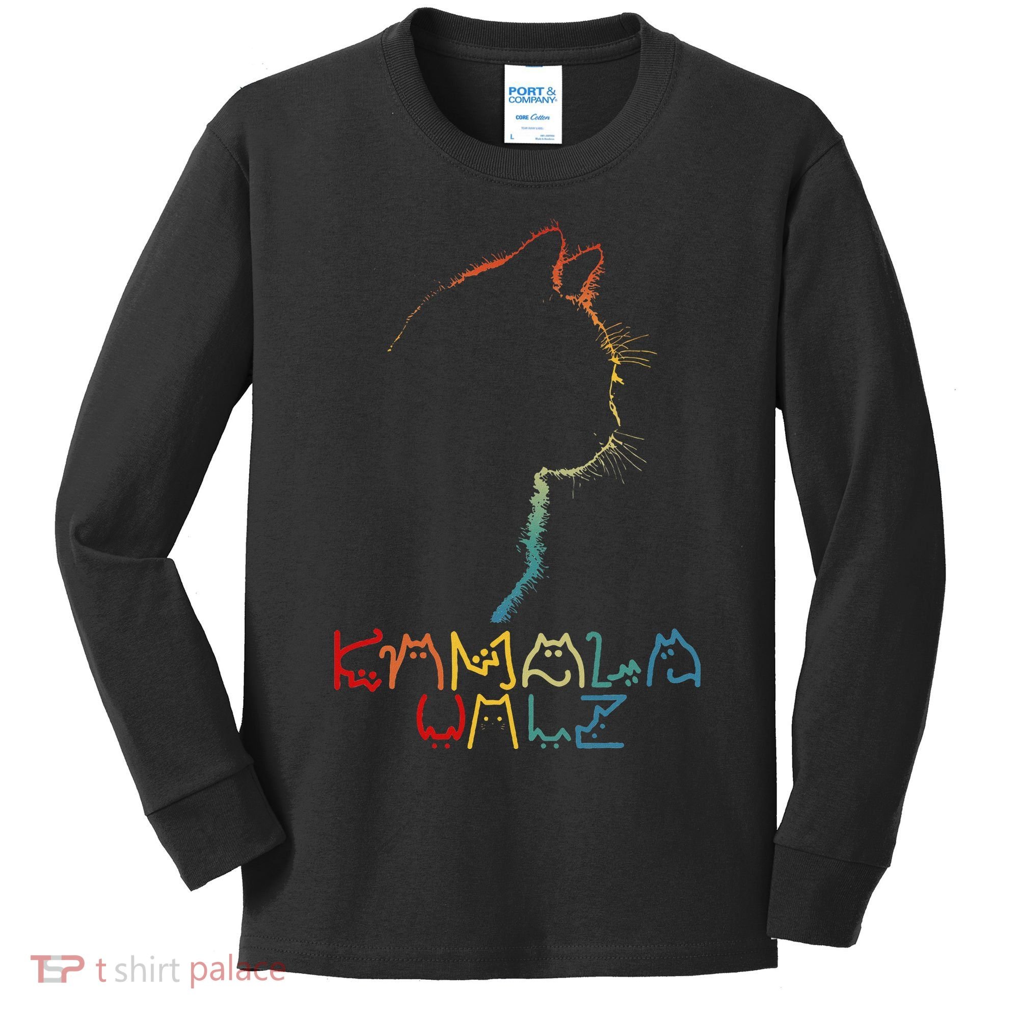 Kamala Walz Lettering Positive Funny Cat Lady Kids Long Sleeve Shirt