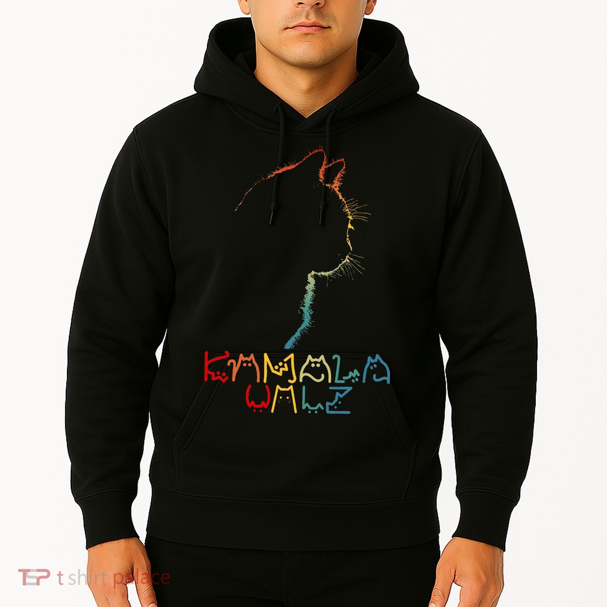 Kamala Walz Lettering Positive Funny Cat Lady Hoodie