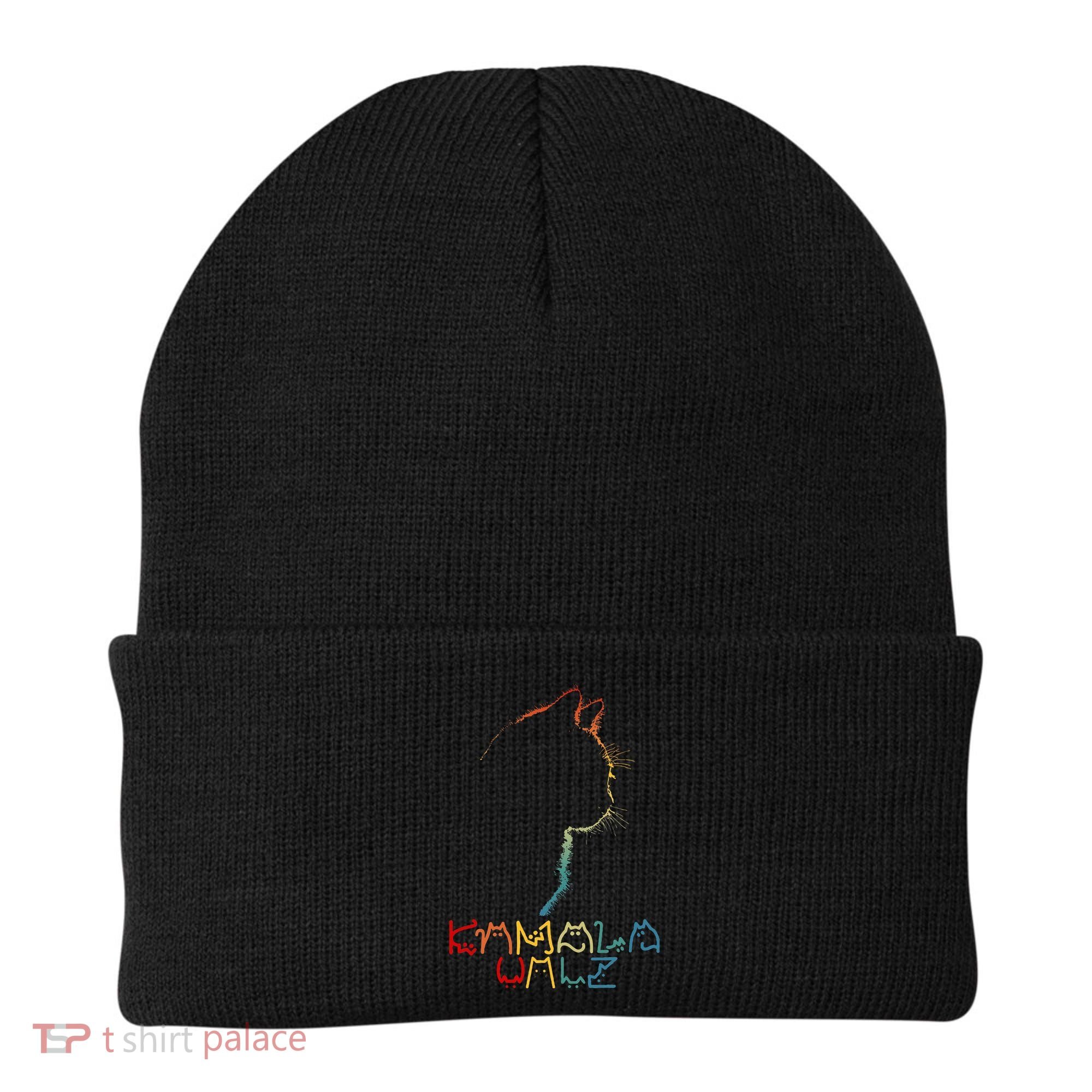 Kamala Walz Lettering Positive Funny Cat Lady Beanie