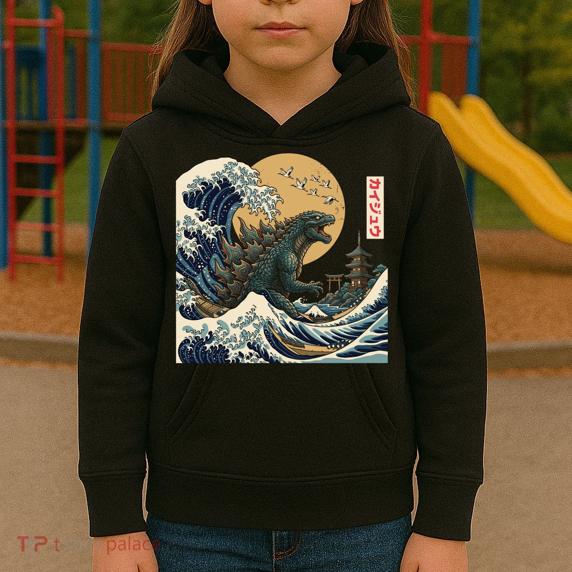 Kaiju Wave Monster Japanese Kawaki Kids Hoodie