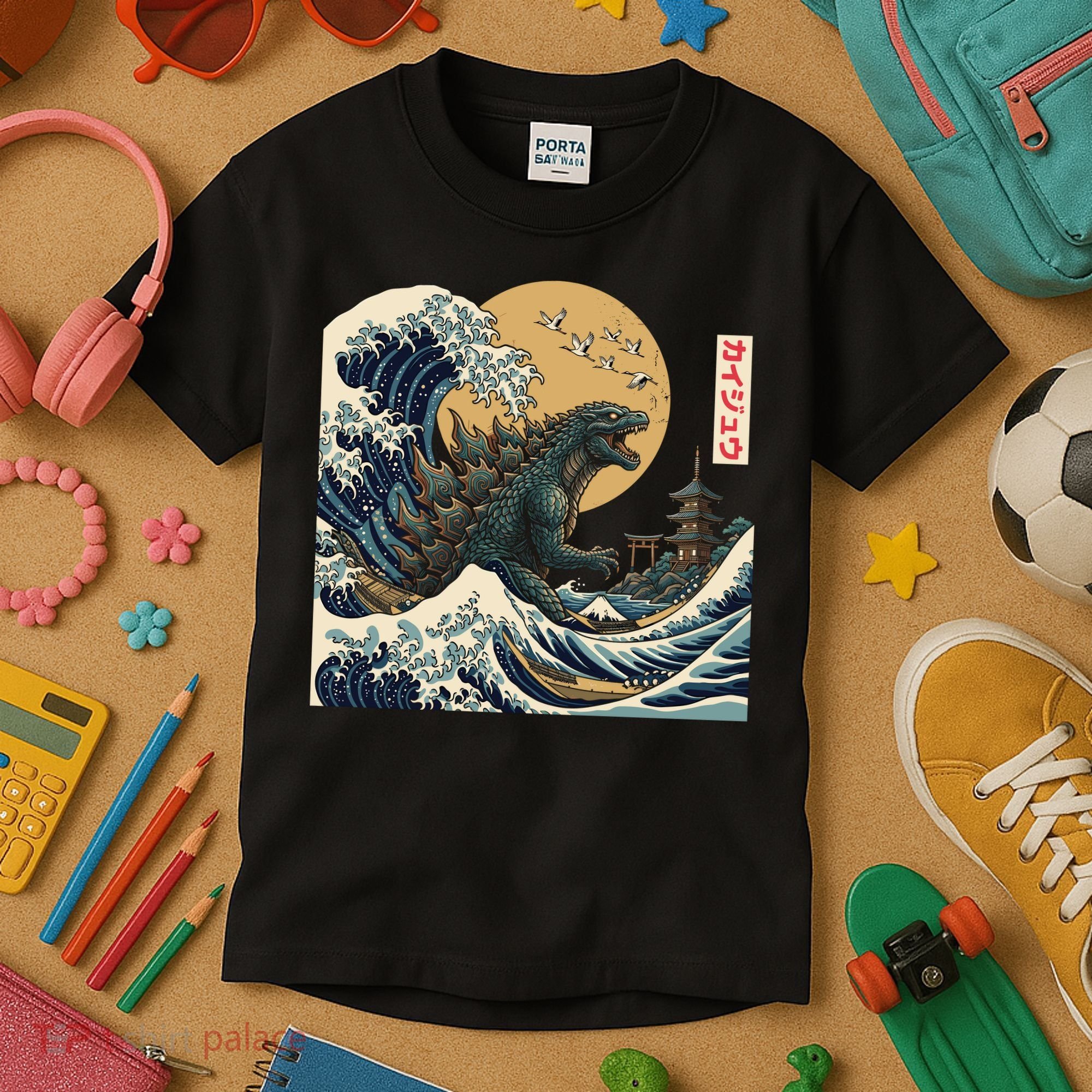 Kaiju Wave Monster Japanese Kawaki Kids T-Shirt