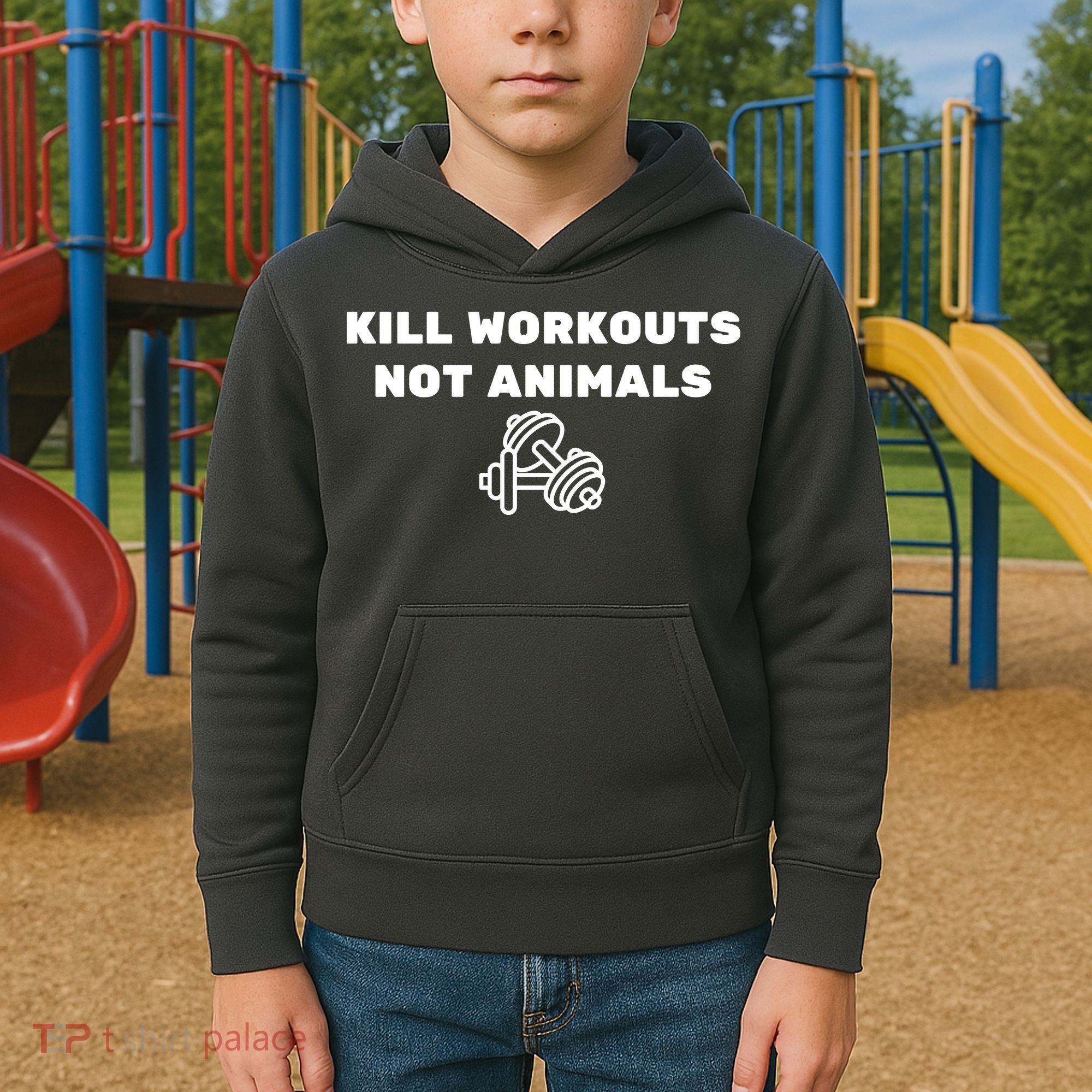Kill Workouts Not Animals Vegan Muscle Kids Hoodie