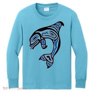 Killer Whale Orca Pacific NW Native American Indian Kids Long Sleeve Shirt