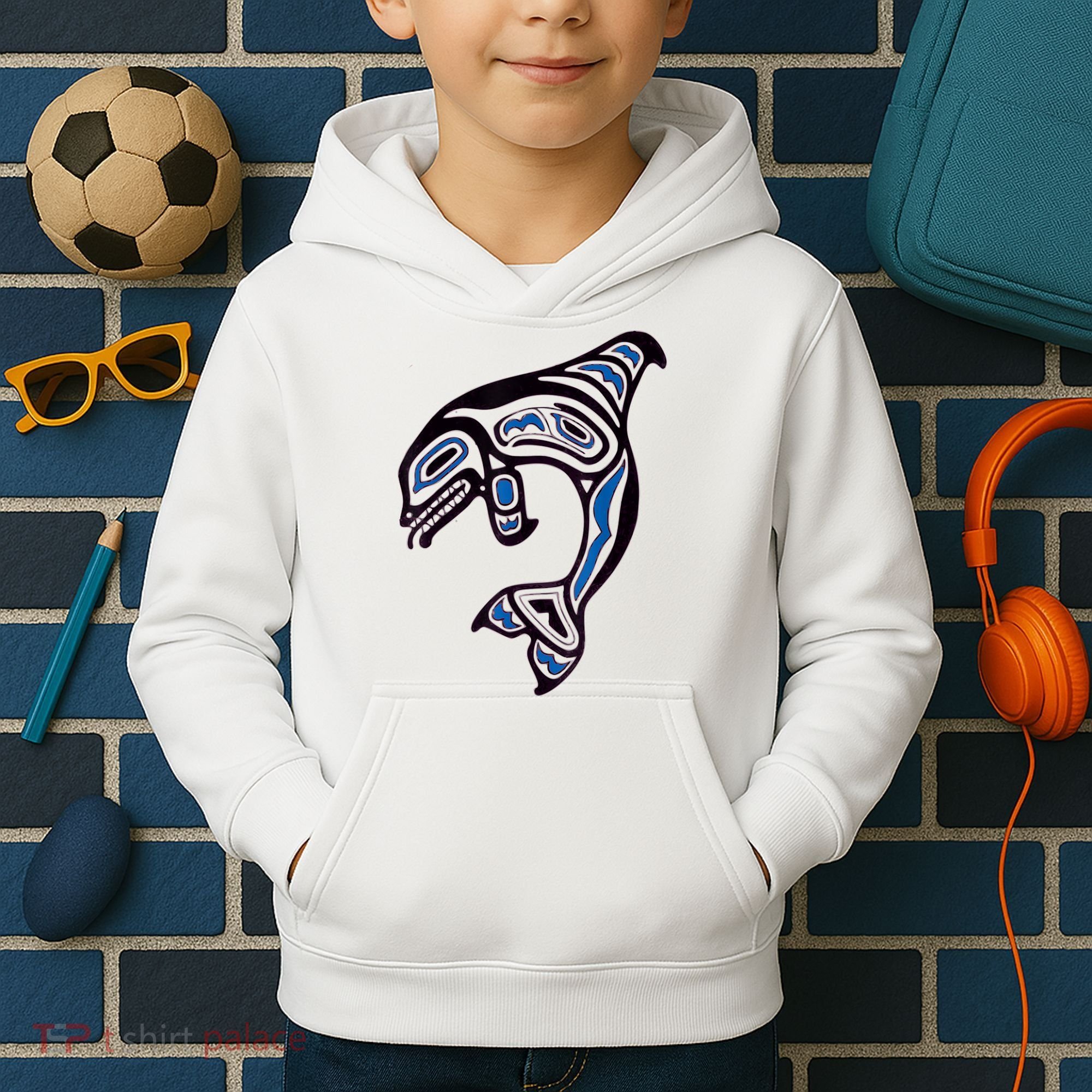 Killer Whale Orca Pacific NW Native American Indian Kids Hoodie
