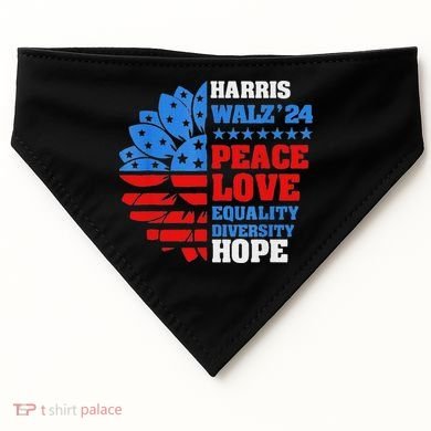 Kamala Walz Peace Love Equality Hope Diversity USA-Made Doggie Bandana