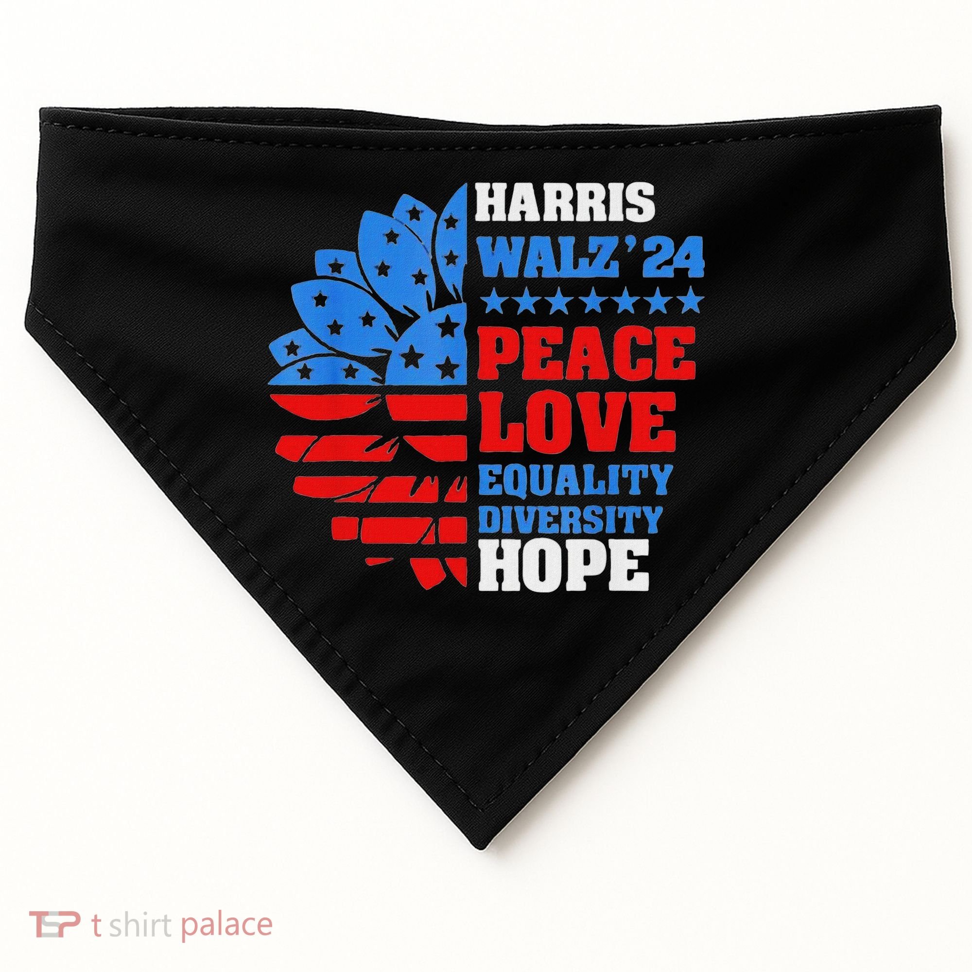 Kamala Walz Peace Love Equality Hope Diversity USA-Made Doggie Bandana