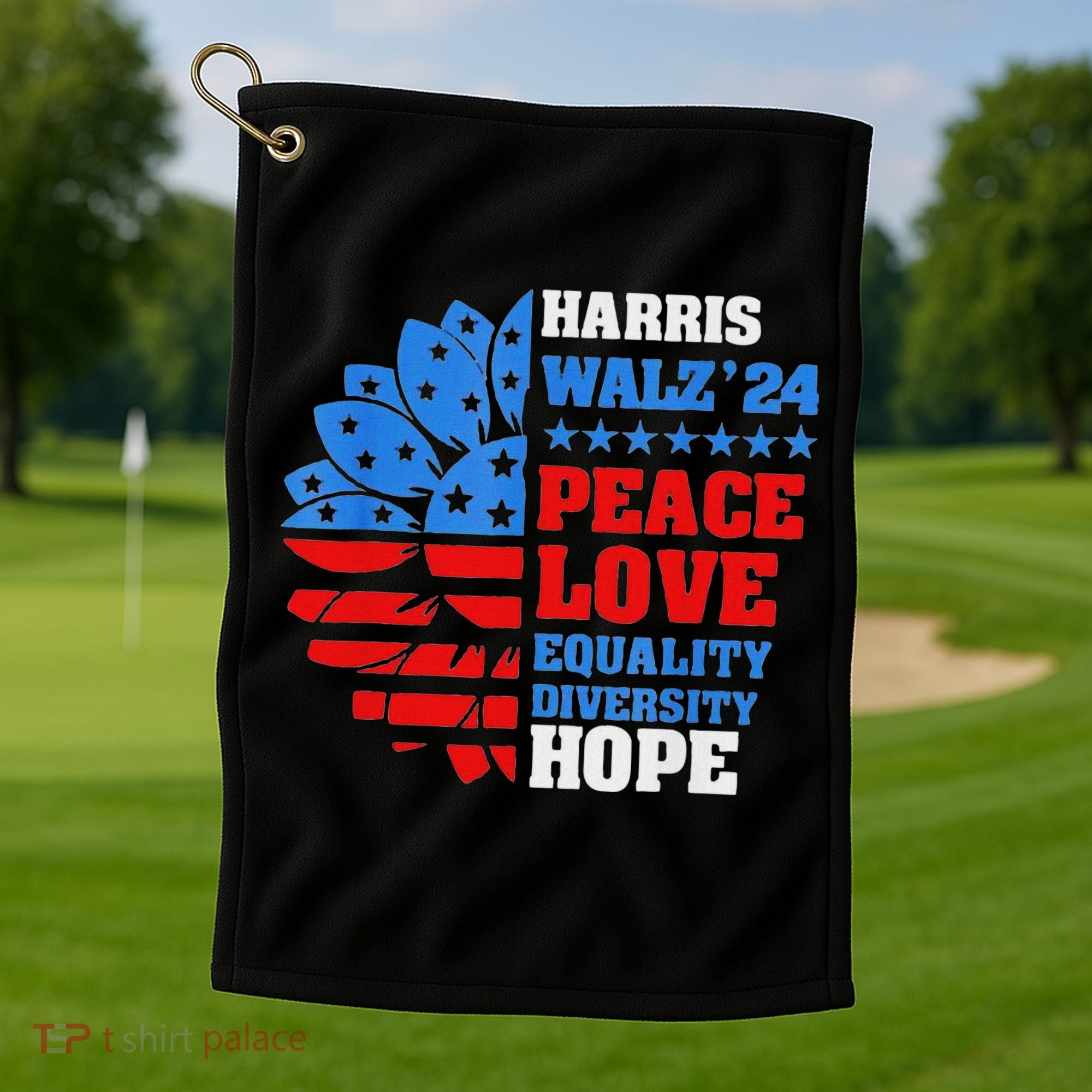 Kamala Walz Peace Love Equality Hope Diversity Golf Towel
