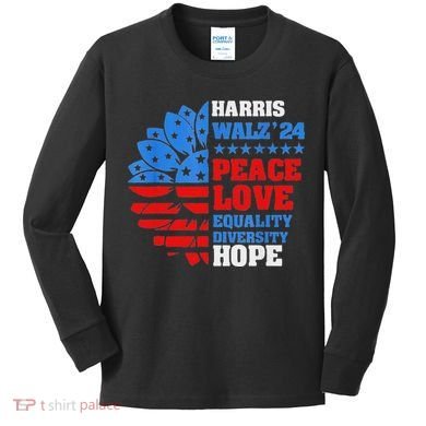 Kamala Walz Peace Love Equality Hope Diversity Kids Long Sleeve Shirt