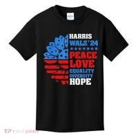Kamala Walz Peace Love Equality Hope Diversity Kids T-Shirt thumb 0