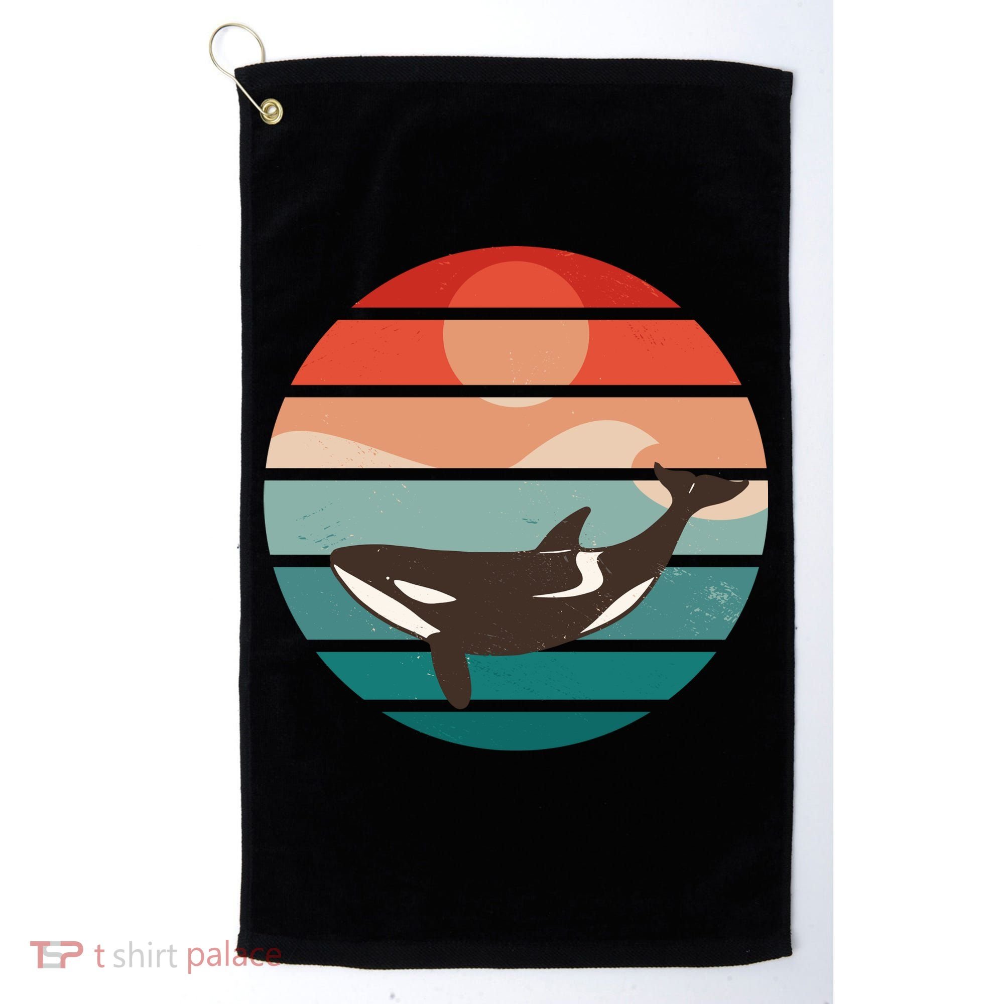 Killer Whale Retro Sunset Golf Towel