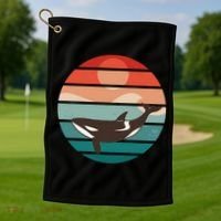 Killer Whale Retro Sunset Golf Towel thumb 1