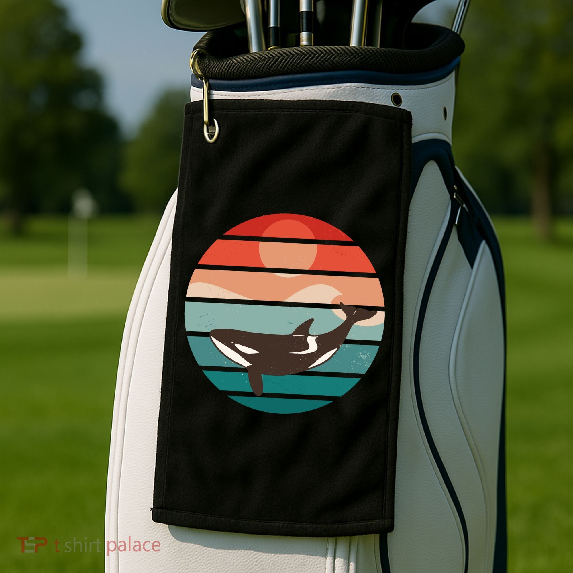 Killer Whale Retro Sunset Golf Towel