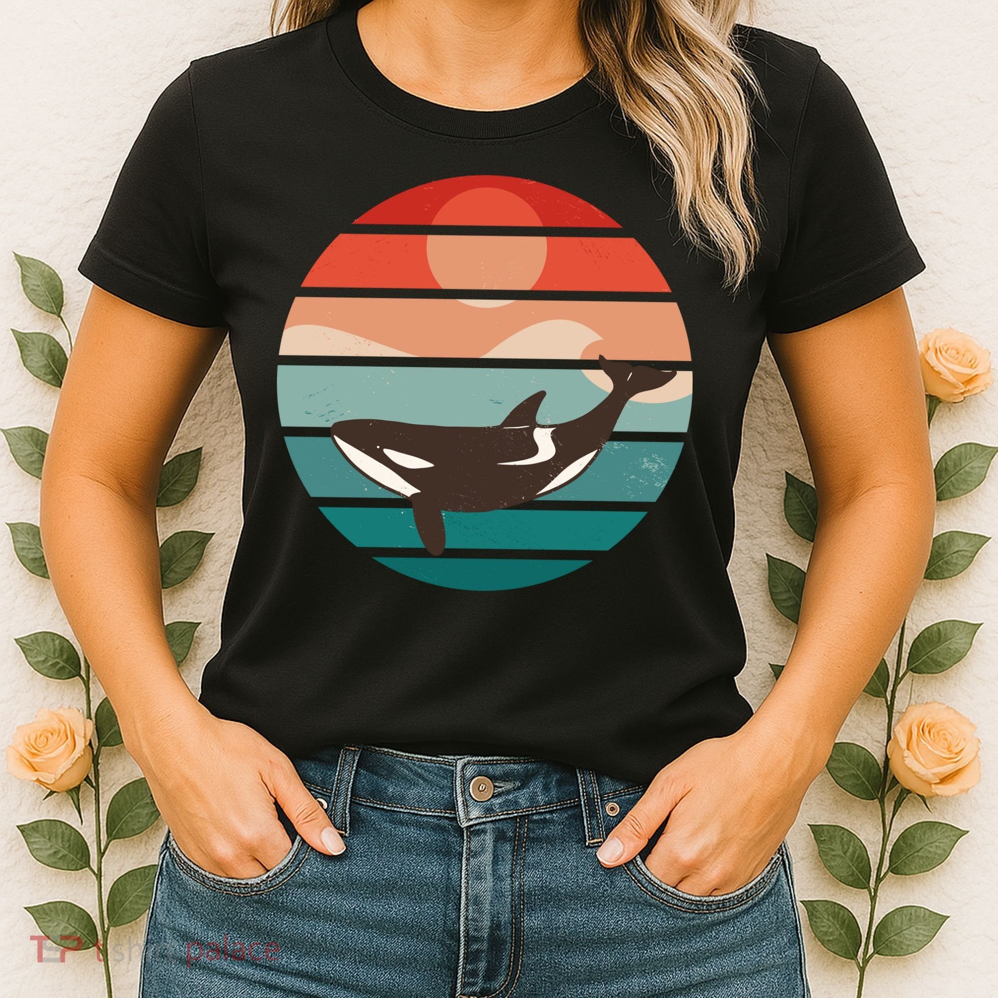Killer Whale Retro Sunset Women's T-Shirt