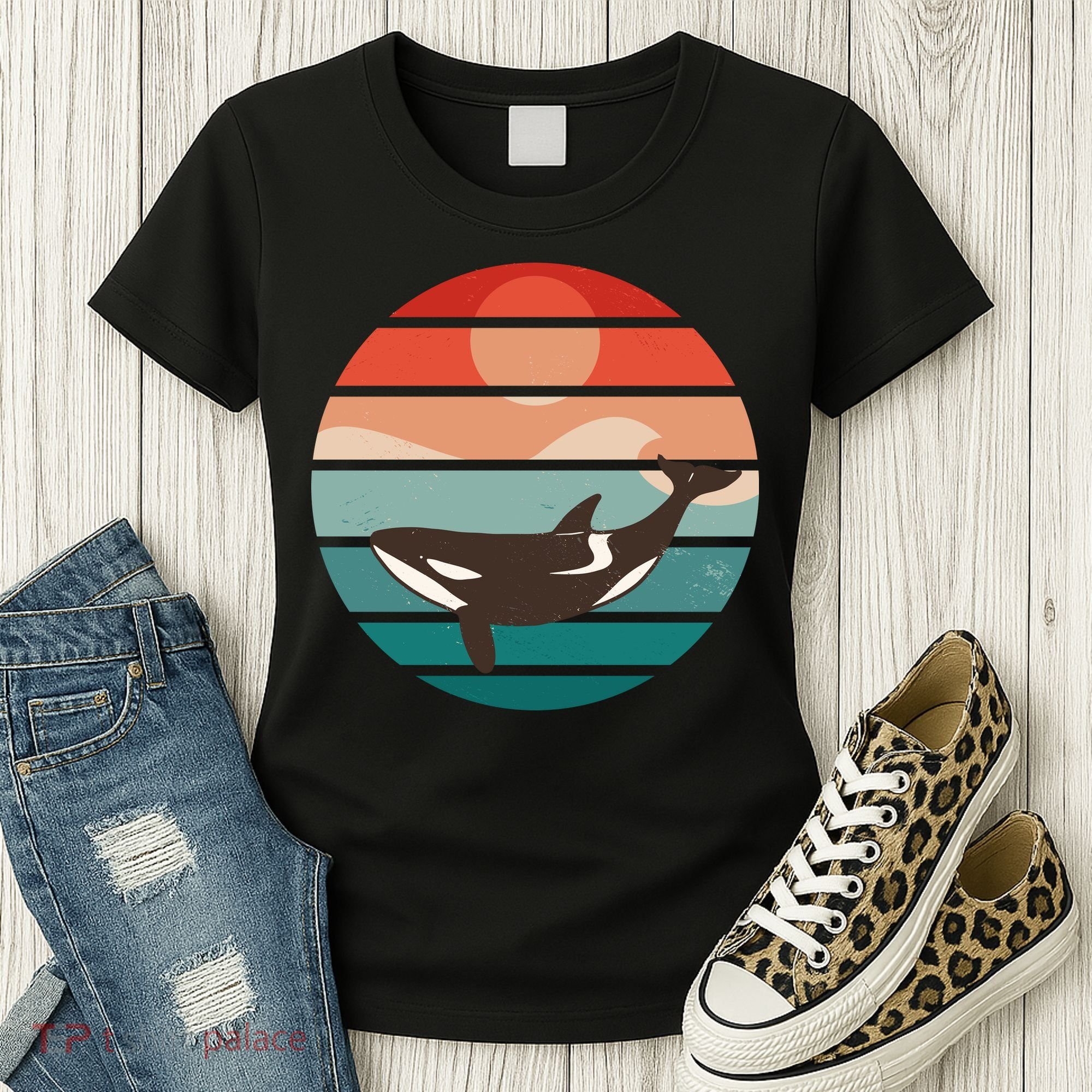Killer Whale Retro Sunset Women's T-Shirt